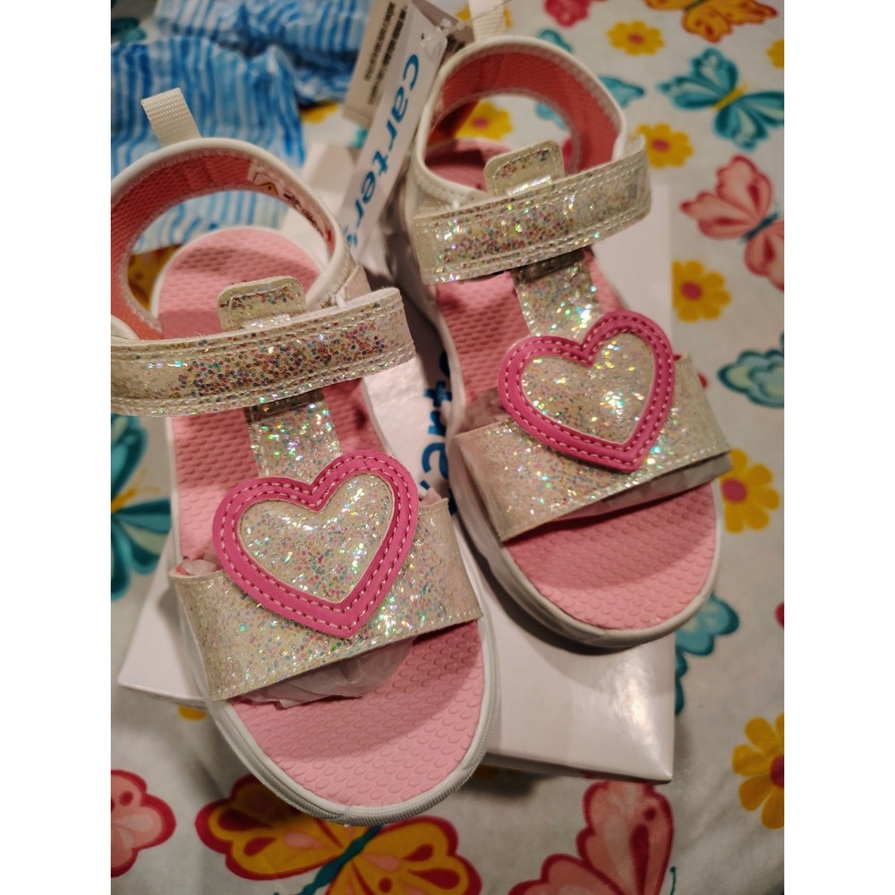 Carters Jani Toddler Girls Light Up Sandals White Pink Glitter Heart Size 11